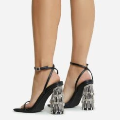 EGO Chalston Square Toe Diamante Tassel Detail Round Block Heel In Black Faux Leather -EGO Sales 06 10 22 fw5668 copy
