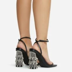 EGO Chalston Square Toe Diamante Tassel Detail Round Block Heel In Black Faux Leather -EGO Sales 06 10 22 fw5669 copy