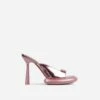 EGO Volvic Peep Toe Statement Platform Stiletto Heel Mule In Pink Metallic Faux Leather -EGO Sales 06 10 22 fw5686 sq