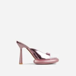 EGO Volvic Peep Toe Statement Platform Stiletto Heel Mule In Pink Metallic Faux Leather