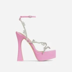 EGO Show-Ahead Clear Perspex Strap Diamante Detail Platform Flared Block Heel In Pink Faux Leather -EGO Sales 06 10 22 fw5704 sq