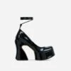 EGO Ahead-Of-The-Curve Lace Up Square Closed Toe Platform Curved Block Heel In Black Patent -EGO Sales 06 10 22 fw5725