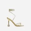 EGO Nightime Lace Up Diamante Detail Statement Heel In Gold Faux Leather -EGO Sales 06 10 22 fw5732 sq