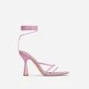EGO Say-My-Name Lace Up Strappy Pointed Toe Statement Block Heel In Pink Glitter -EGO Sales 06 10 22 fw5735sqp