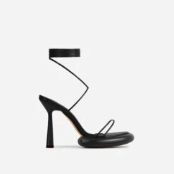 EGO Sauce Lace Up Strappy Statement Platform Heel In Black Faux Leather -EGO Sales 06 10 22 fw5741 sq