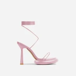 EGO Sauce Lace Up Strappy Statement Platform Heel In Pink Faux Leather -EGO Sales 06 10 22 fw5742 sq