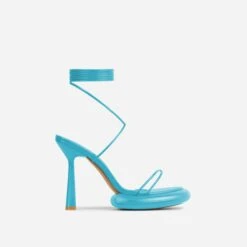 EGO Sauce Lace Up Strappy Statement Platform Heel In Blue Faux Leather -EGO Sales 06 10 22 fw5743 sq