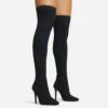 EGO Fierce Pointed Toe Stiletto Heel Over The Knee Thigh High Long Sock Boot In Black Ribbed Knit -EGO Sales 06 10 22 fw7674 copy