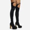 EGO No-Scrubs Lace Up Square Closed Toe Block Heel Over The Knee Thigh High Long Boot In Black Lycra -EGO Sales 06 10 22 fw7781 copy