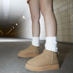 EGO Pumpkin Platform Sole Faux Fur Lining Ultra Mini Ankle Boot In Chestnut Faux Suede -EGO Sales 09 12 22 rott34243 copy