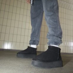 EGO Pumpkin Platform Sole Faux Fur Lining Ultra Mini Ankle Boot In Black Faux Suede -EGO Sales 09 12 22 rott34486 copy