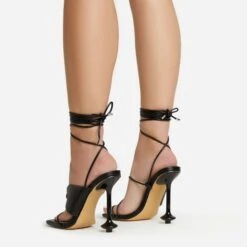 EGO Empty-Love Lace Up Strappy Detail Square Toe Statement Heel In Black Faux Leather -EGO Sales 12 01 23 fw acc52835 sb