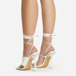 EGO Empty-Love Lace Up Strappy Detail Square Toe Statement Heel In White Faux Leather -EGO Sales 12 01 23 fw acc52839 sb2