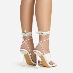 EGO Empty-Love Lace Up Strappy Detail Square Toe Statement Heel In White Faux Leather -EGO Sales 12 01 23 fw acc52840 sb
