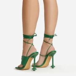 EGO Empty-Love Lace Up Strappy Detail Square Toe Statement Heel In Green Faux Leather -EGO Sales 12 01 23 fw acc52848 sb
