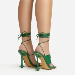 EGO Empty-Love Lace Up Strappy Detail Square Toe Statement Heel In Green Faux Leather -EGO Sales 12 01 23 fw acc52849 sb2