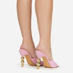 EGO Orbital Square Peep Toe Statement Metallic Heel Mule In Pink Linen -EGO Sales 15 02 23 fw58872 sq