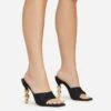 EGO Orbital Square Peep Toe Statement Metallic Heel Mule In Black Linen -EGO Sales 15 02 23 fw58877 sq