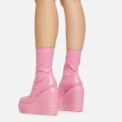 EGO Super-Nova Platform Wedge Ankle Sock Boot In Pink Patent -EGO Sales 15 02 23 fw58899 sq