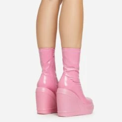 EGO Super-Nova Platform Wedge Ankle Sock Boot In Pink Patent -EGO Sales 15 02 23 fw58900 sq