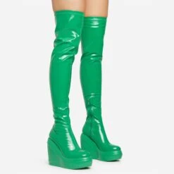 EGO New-Utopia Platform Wedge Over The Knee Thigh High Long Boot In Green Patent -EGO Sales 15 02 23 fw58919 sq