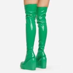 EGO New-Utopia Platform Wedge Over The Knee Thigh High Long Boot In Green Patent -EGO Sales 15 02 23 fw58921 sq