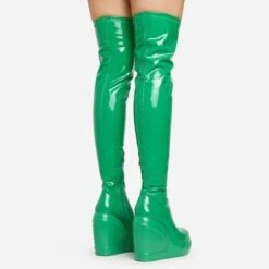 EGO New-Utopia Platform Wedge Over The Knee Thigh High Long Boot In Green Patent -EGO Sales 15 02 23 fw58922 sq