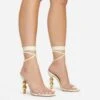 EGO Rose-Rouge Lace Up Clear Perspex Strap Square Toe Statement Metallic Heel In Beige Linen -EGO Sales 15 02 23 fw58930 sq