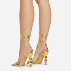 EGO Rose-Rouge Lace Up Clear Perspex Strap Square Toe Statement Metallic Heel In Gold Faux Leather -EGO Sales 15 02 23 fw58944 sq