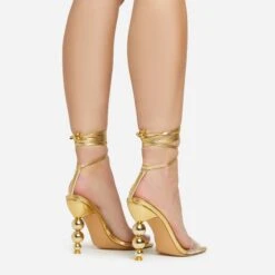 EGO Rose-Rouge Lace Up Clear Perspex Strap Square Toe Statement Metallic Heel In Gold Faux Leather -EGO Sales 15 02 23 fw58945 sq