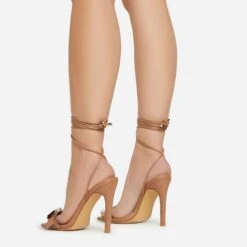 EGO Get-In-Loser Lace Up Buckle Detail Square Toe Stiletto Heel In Dark Nude Faux Leather -EGO Sales 15 02 23 fw58952 sb