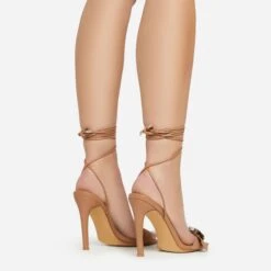 EGO Get-In-Loser Lace Up Buckle Detail Square Toe Stiletto Heel In Dark Nude Faux Leather -EGO Sales 15 02 23 fw58953 ab2