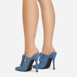 EGO Americana Zip Detail Pointed Toe Stiletto Heel Mule In Blue Denim -EGO Sales 15 02 23 fw59045 sb