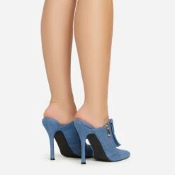 EGO Americana Zip Detail Pointed Toe Stiletto Heel Mule In Blue Denim -EGO Sales 15 02 23 fw59046 sb1