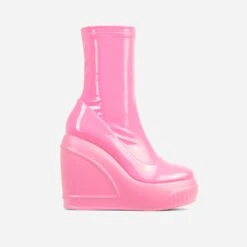 EGO Super-Nova Platform Wedge Ankle Sock Boot In Pink Patent -EGO Sales 15 02 23 fw60534 sq