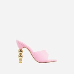 EGO Orbital Square Peep Toe Statement Metallic Heel Mule In Pink Linen -EGO Sales 15 02 23 fw60544 sq