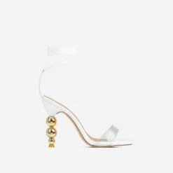EGO Rose-Rouge Lace Up Clear Perspex Strap Square Toe Statement Metallic Heel In Beige Linen -EGO Sales 15 02 23 fw60583 1 sq