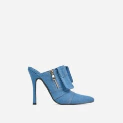 EGO Americana Zip Detail Pointed Toe Stiletto Heel Mule In Blue Denim -EGO Sales 15 02 23 fw60585 sq
