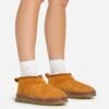 EGO Ivy Chunky Rubber Sole Faux Fur Lining Ultra Mini Ankle Boot In Chestnut Brown Faux Suede -EGO Sales 15 02 23 fw62010 s