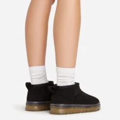 EGO Ivy Chunky Rubber Sole Faux Fur Lining Ultra Mini Ankle Boot In Black Faux Suede -EGO Sales 15 02 23 fw62017 sb2