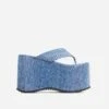 EGO Burning Thong Strap Extreme Platform Wedge Heel Mule In Blue Denim -EGO Sales 15 02 23 fw62665