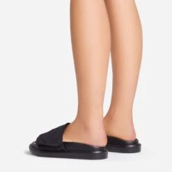 EGO It's-A-Vibe Embossed Velcro Strap Flat Slider Sandal In Black Lycra -EGO Sales 15 02 23 fw63496 sb