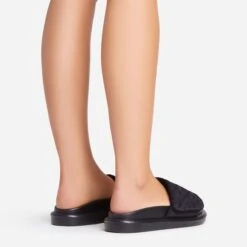 EGO It's-A-Vibe Embossed Velcro Strap Flat Slider Sandal In Black Lycra -EGO Sales 15 02 23 fw63497 sb2