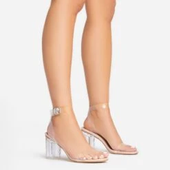 EGO Lena Barely There Perspex Block Clear Heel In Nude Patent