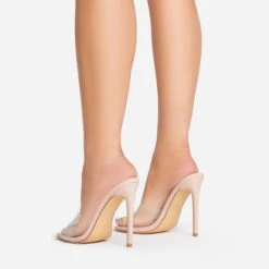 EGO Cyan Square Peep Toe Clear Perspex Heel Mule In Nude Patent -EGO Sales 15 02 23 fw63524 sb