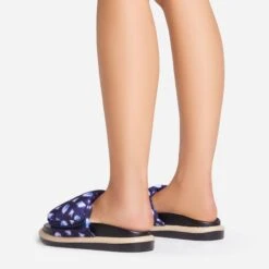 EGO Pillow Velcro Strap Flatform Slider Sandal In Navy Blue Print Nylon -EGO Sales 15 02 23 fw63528 sb