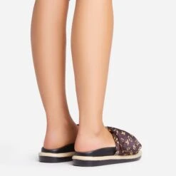 EGO Pillow Velcro Strap Flatform Slider Sandal In Brown Print Nylon -EGO Sales 15 02 23 fw63535 sb2