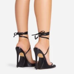 EGO Superlit Lace Up Square Toe Sculptured Platform Stiletto Heel In Black Faux Leather -EGO Sales 15 02 23 fw63543 sb