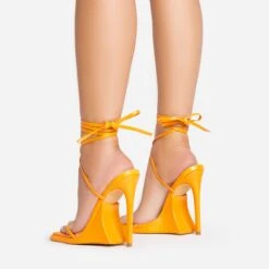 EGO Superlit Lace Up Square Toe Sculptured Platform Stiletto Heel In Orange Faux Leather -EGO Sales 15 02 23 fw63546 sb