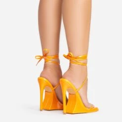 EGO Superlit Lace Up Square Toe Sculptured Platform Stiletto Heel In Orange Faux Leather -EGO Sales 15 02 23 fw63547 sb2
